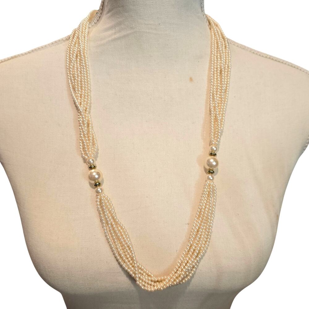 Necklace Napier Over the Head Cream Beaded Vintage Multi Strand Layered 28" SKU2